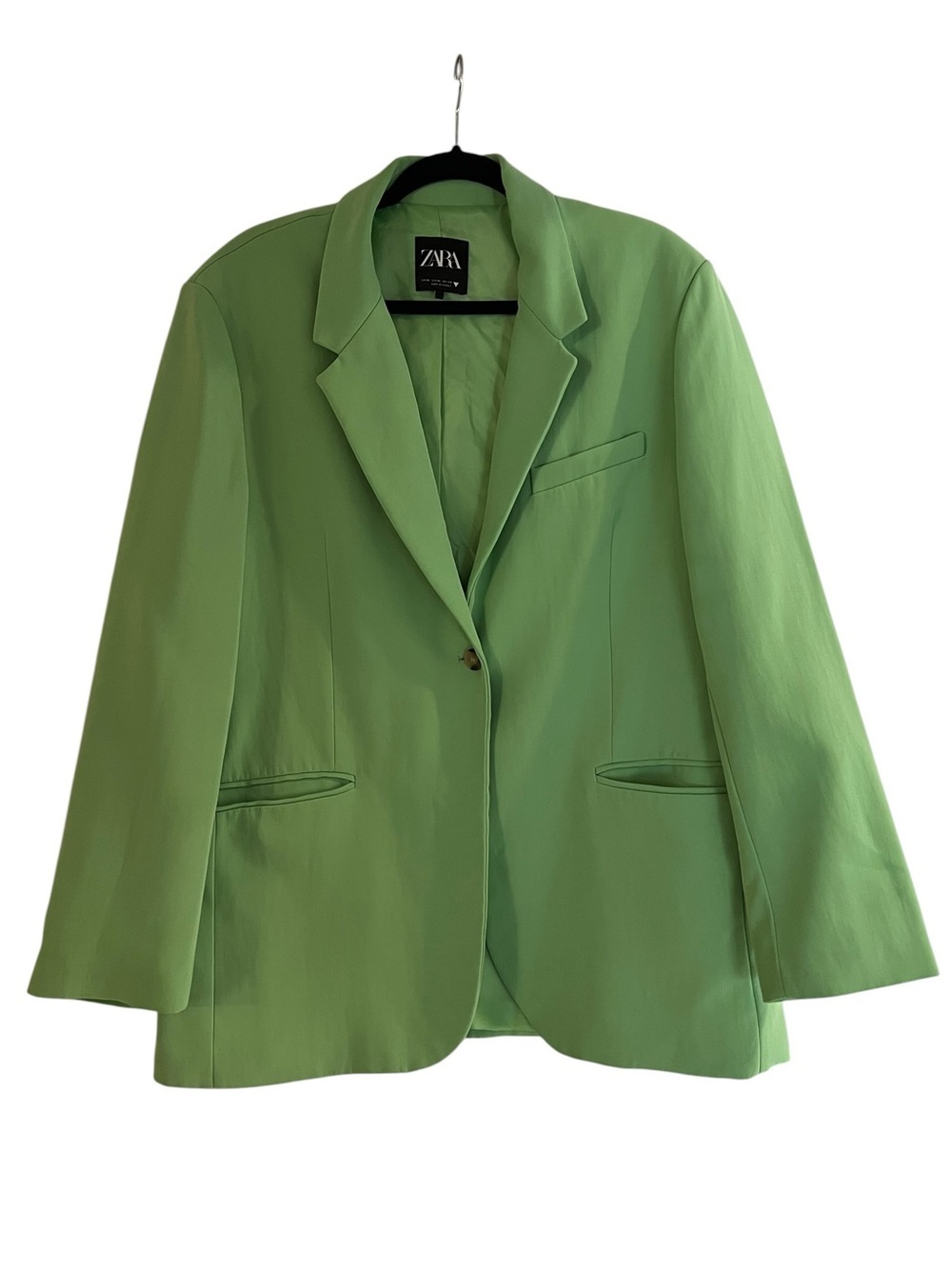 Zara Women's Colorful Bright Lime/Apple Green Single-Button Oversized Blazer- XL